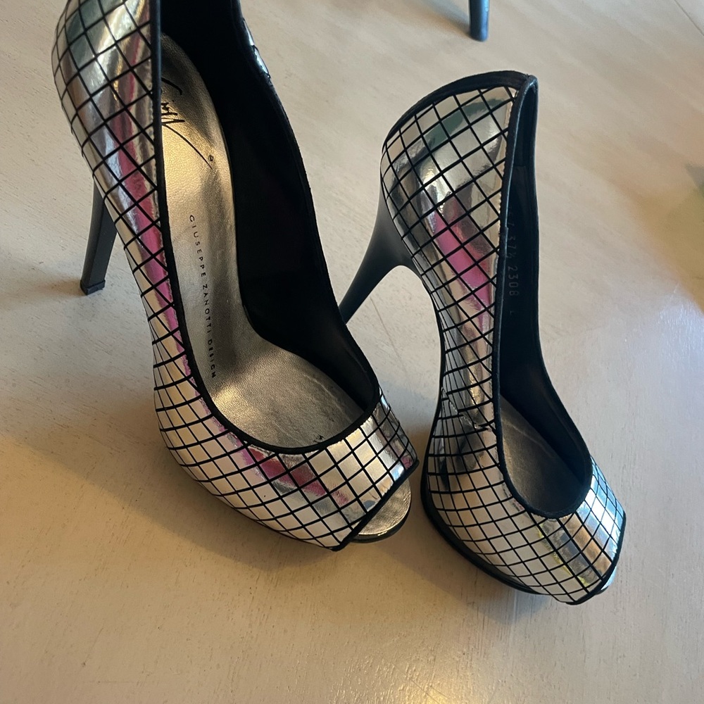 Metallic Silver & Black platform heels